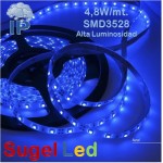 Tira LED 5 mts Flexible 24W 300 Led SMD 3528 IP54 Azul Alta Luminosidad